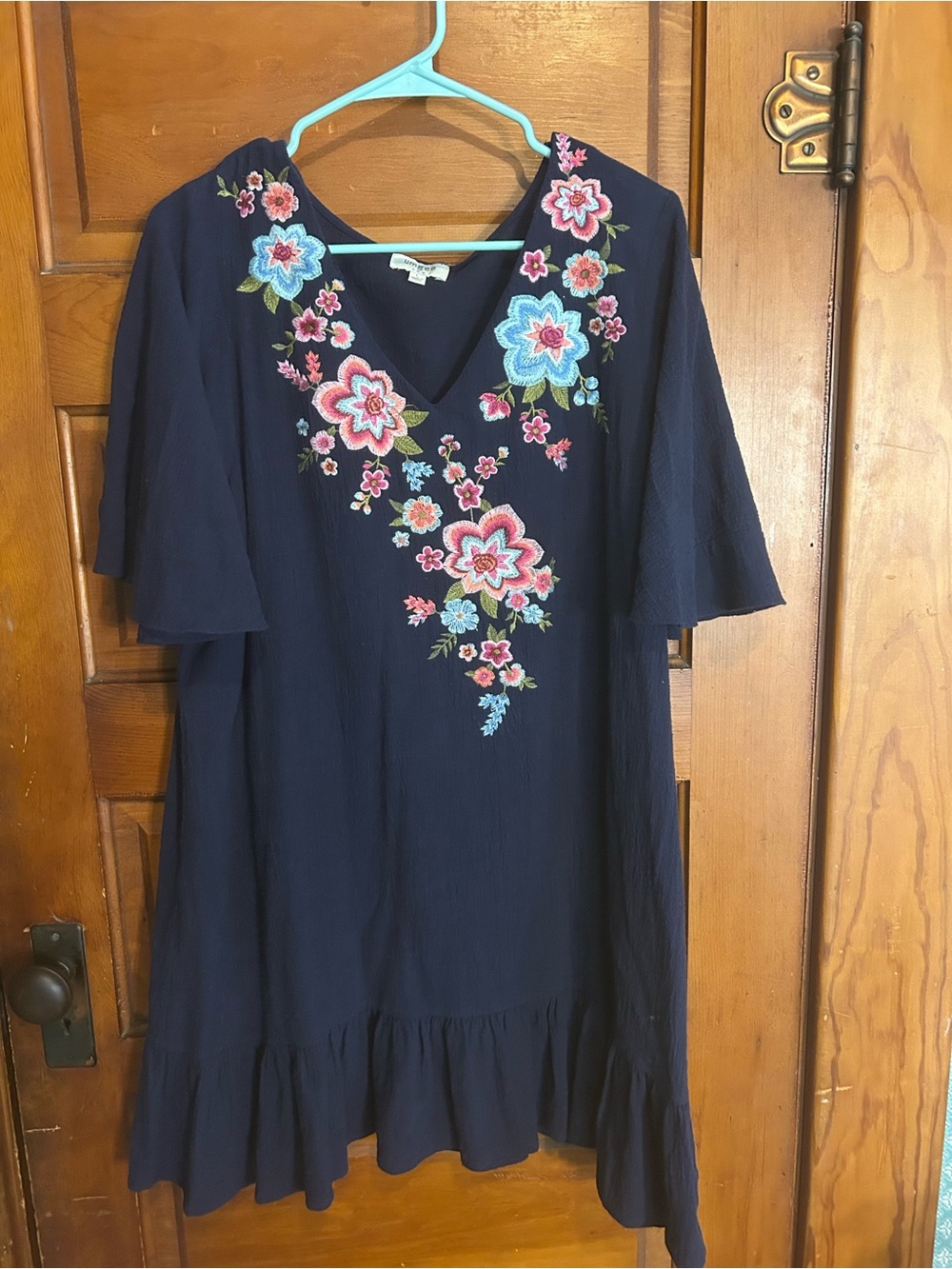 Umgee Navy Floral Embroidered V-Neck Dress